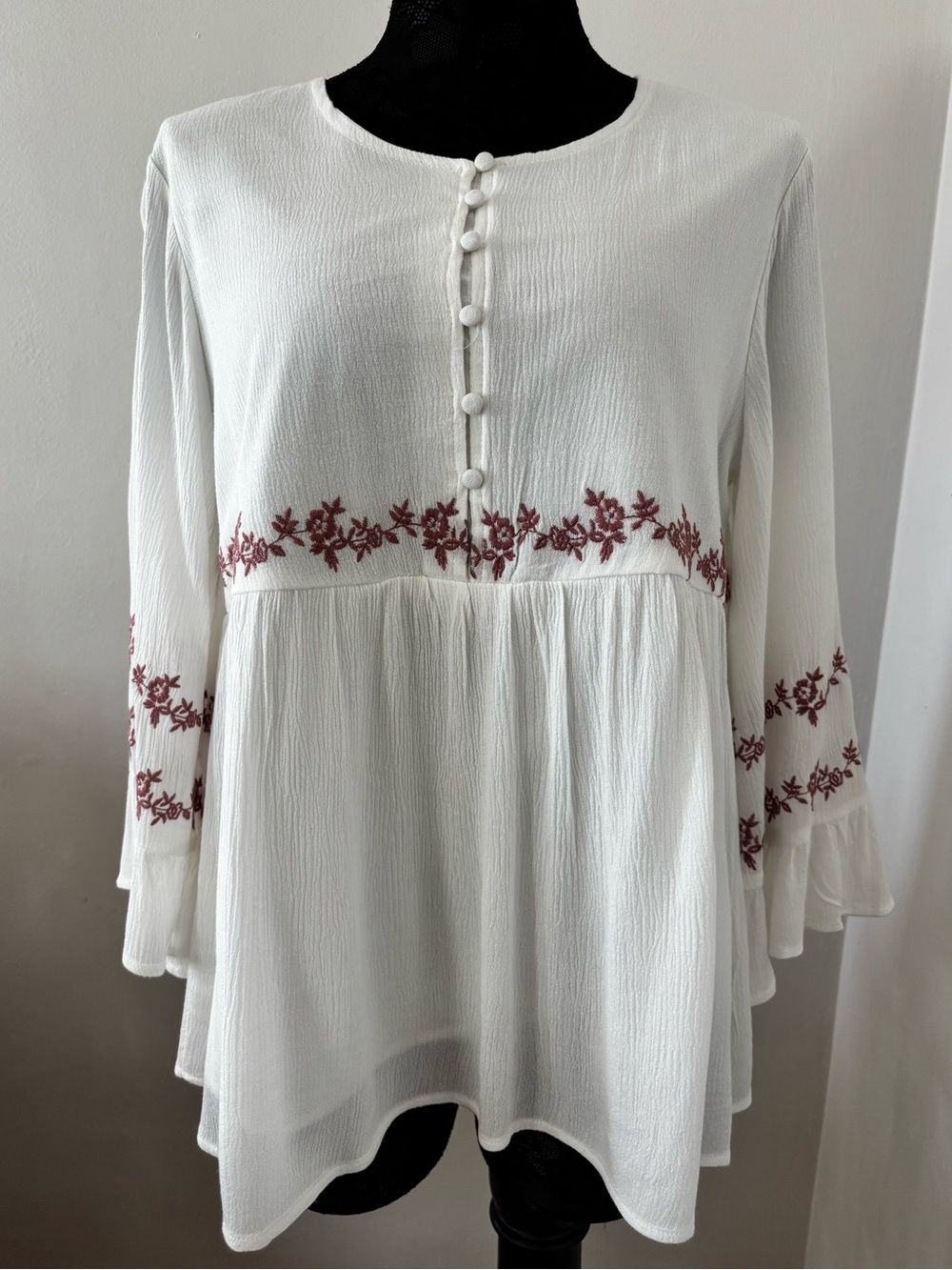 Orange creek long sleeve embroidered blouse